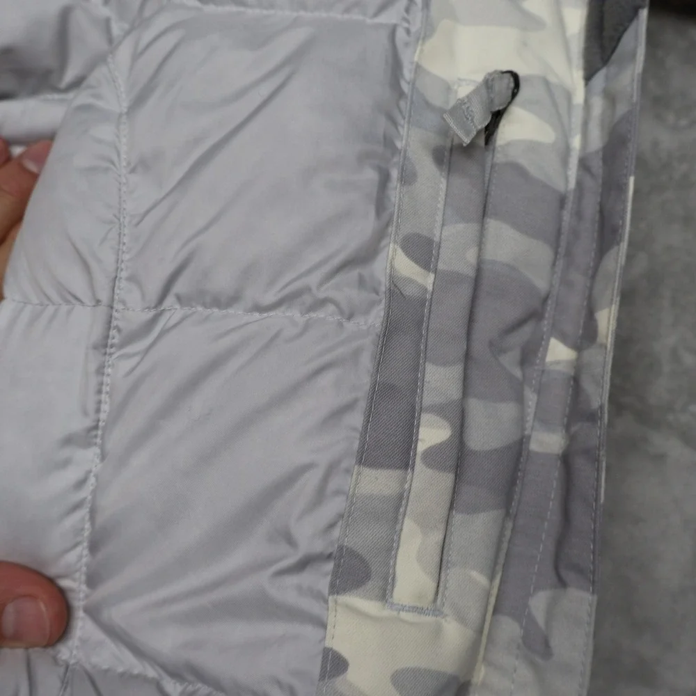 Eddie Bauer Down Jacket Womens Small White Camo Faux Fur Trim Insulated Parka